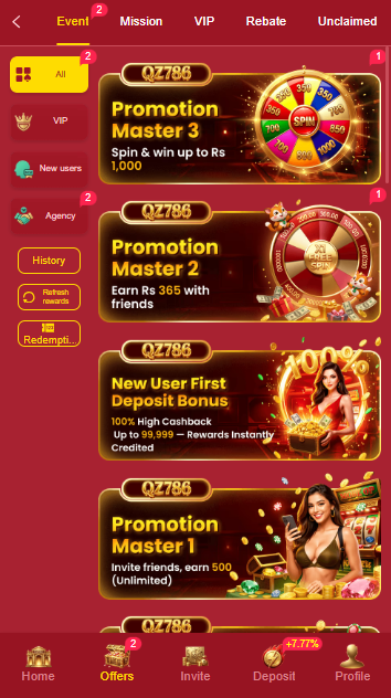 QZ786 Game offers and promotions